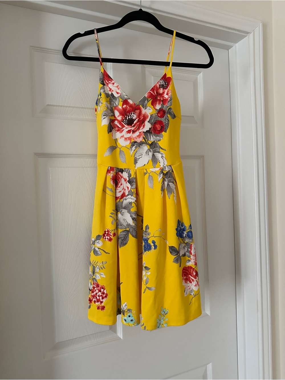 Aqua Yellow Floral V-Neck Mini Dress